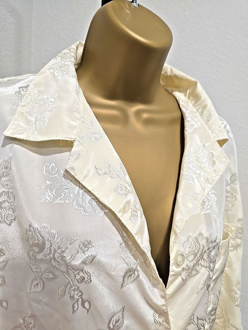 Cream Satin Long Floral Robe OSFA Button Feminine Delicate Lounge Leisure Sleep